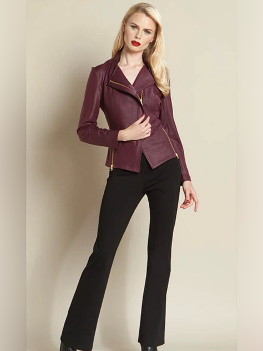 Clara Sun Woo Liquid Leather Signature Jacket Asymmetrical Moto Plum Purple XS
